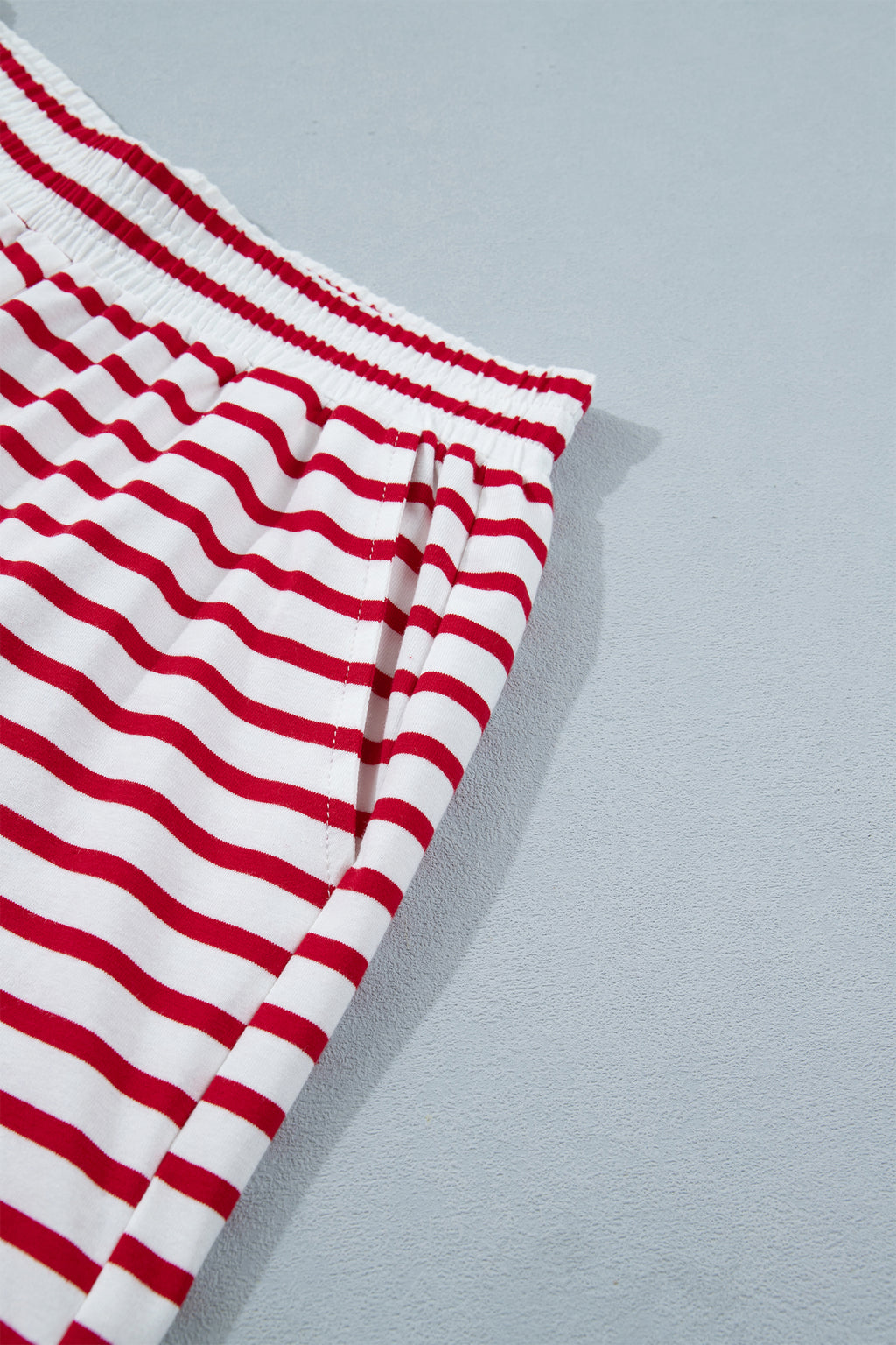 Red Stripe Scallop Trim Casual Top & Shorts Set | UK 8–16