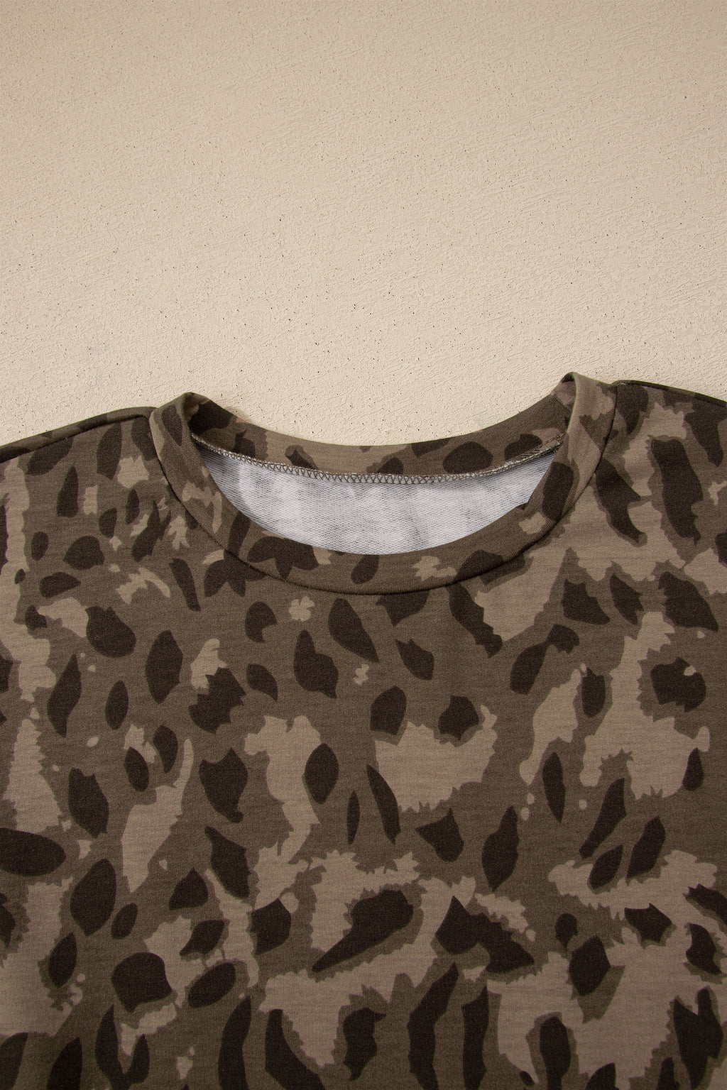Leopard Print Raw Seam Pullover & Wide Leg Pant Set | Brown & Grey