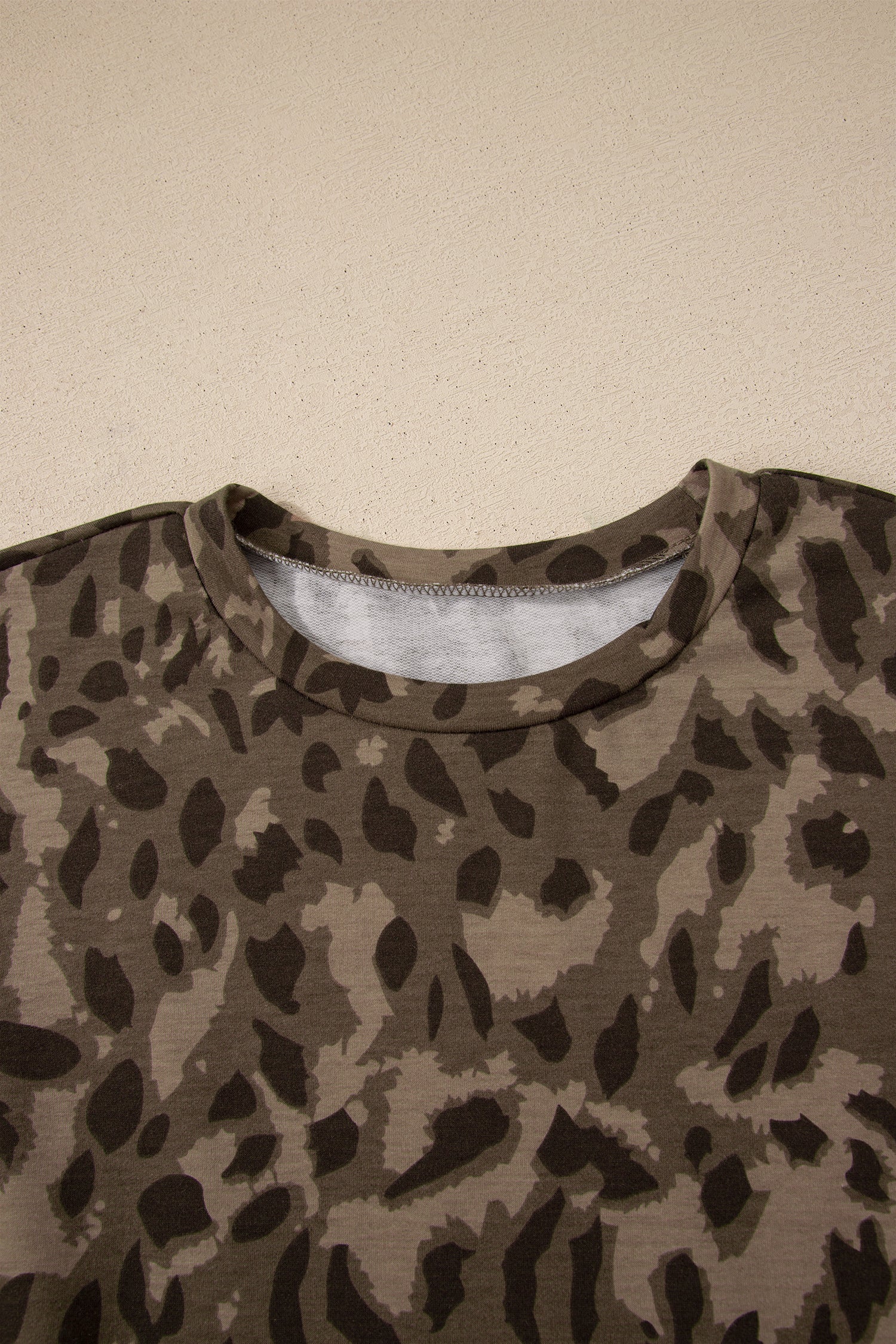 Leopard Print Raw Seam Pullover & Wide Leg Pant Set | Brown & Grey