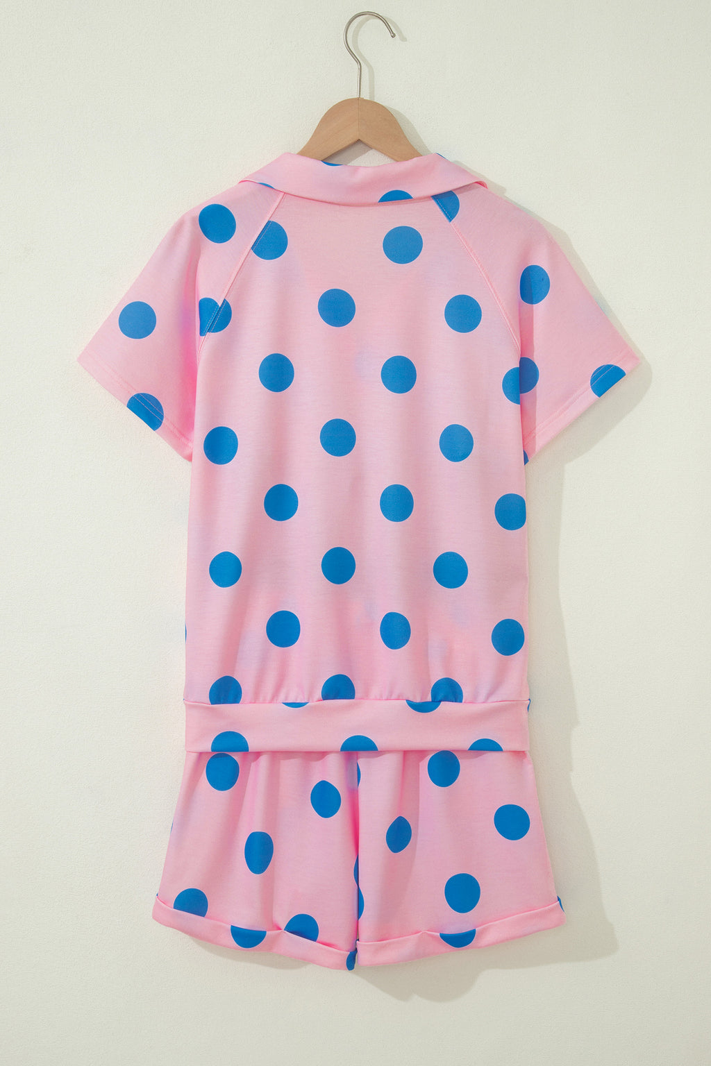 Polka Dot V-Neck Tee & Shorts Co-ord Set | Green, Pink & Beige S-XL