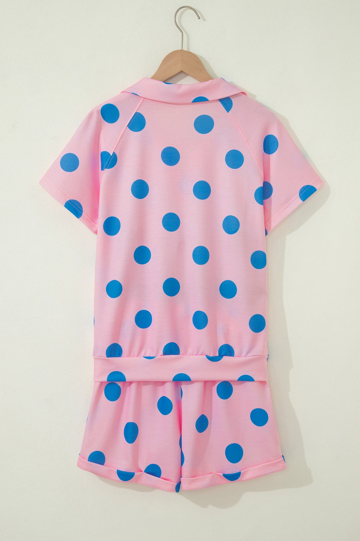 Polka Dot V-Neck Tee & Shorts Co-ord Set | Green, Pink & Beige S-XL