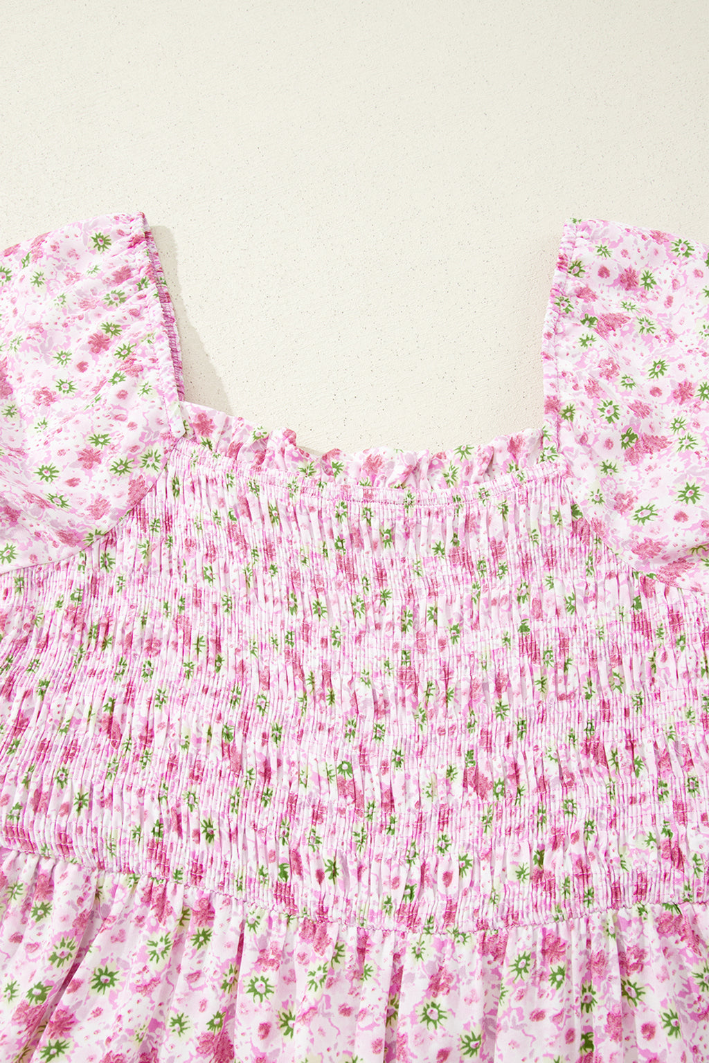 Floral Maxi Dress Bubble Sleeve Shirred High Waist | Pink & Green