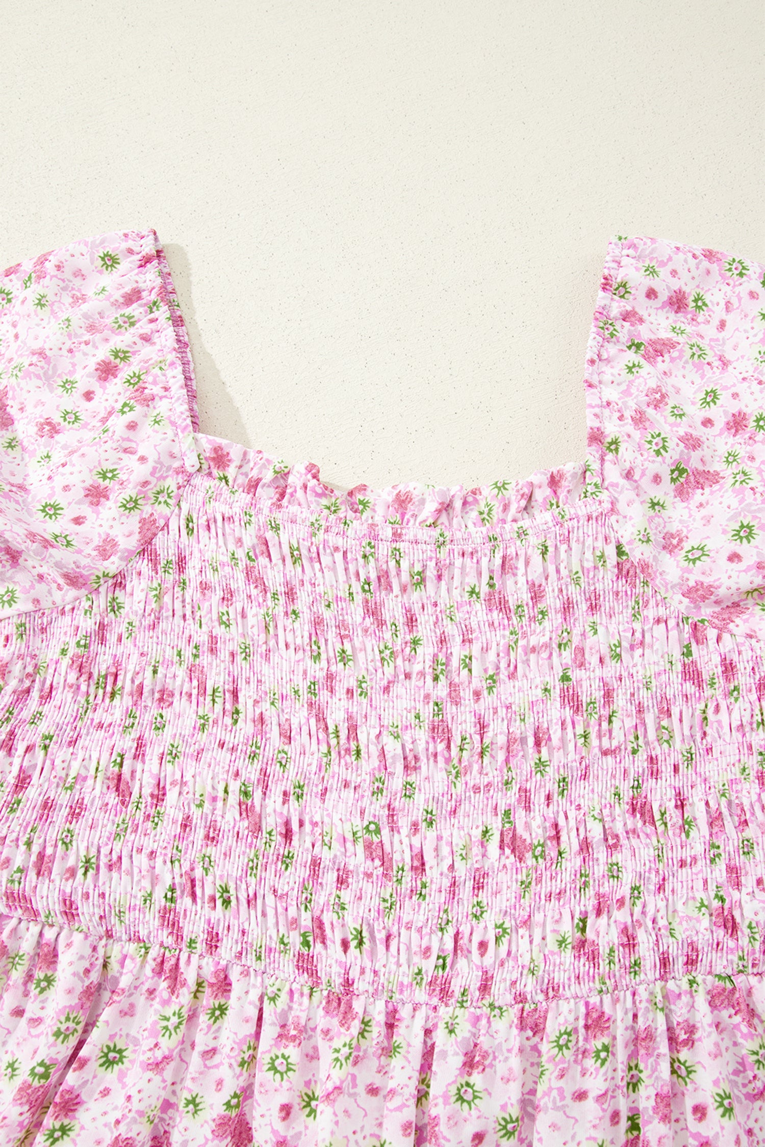 Floral Maxi Dress Bubble Sleeve Shirred High Waist | Pink & Green