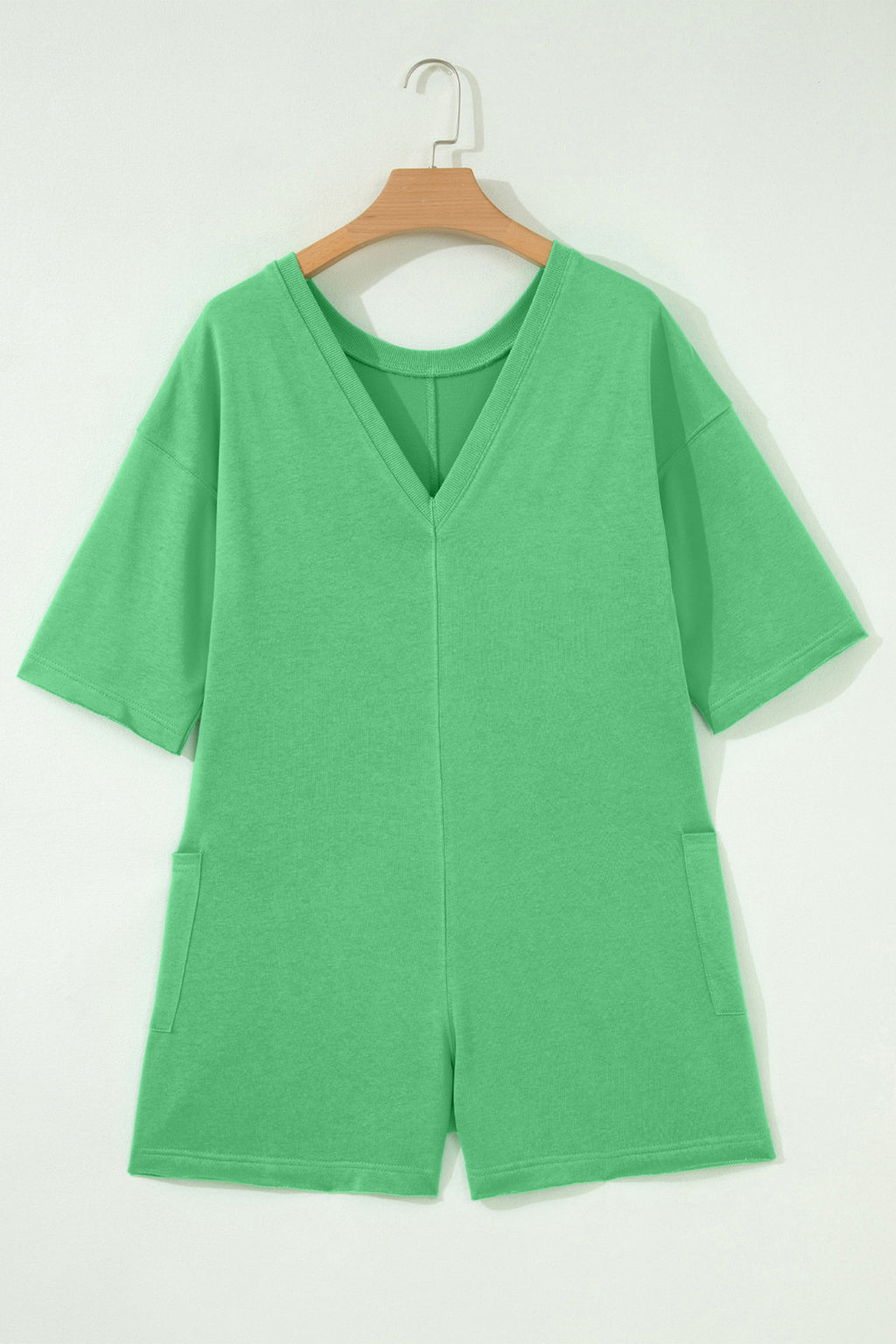 Solid Colour Raw Edge Half Sleeve Pocketed Loose Romper | Green, Pink & Red | UK 8-22