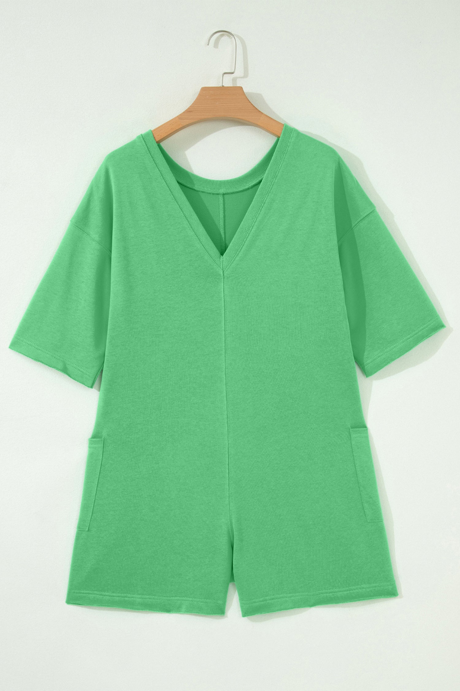 Solid Colour Raw Edge Half Sleeve Pocketed Loose Romper | Green, Pink & Red | UK 8-22