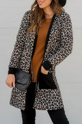 LivelyLooks Black Leopard Patched Pocket Open Front Knit Cardigan S-XL women's fashion