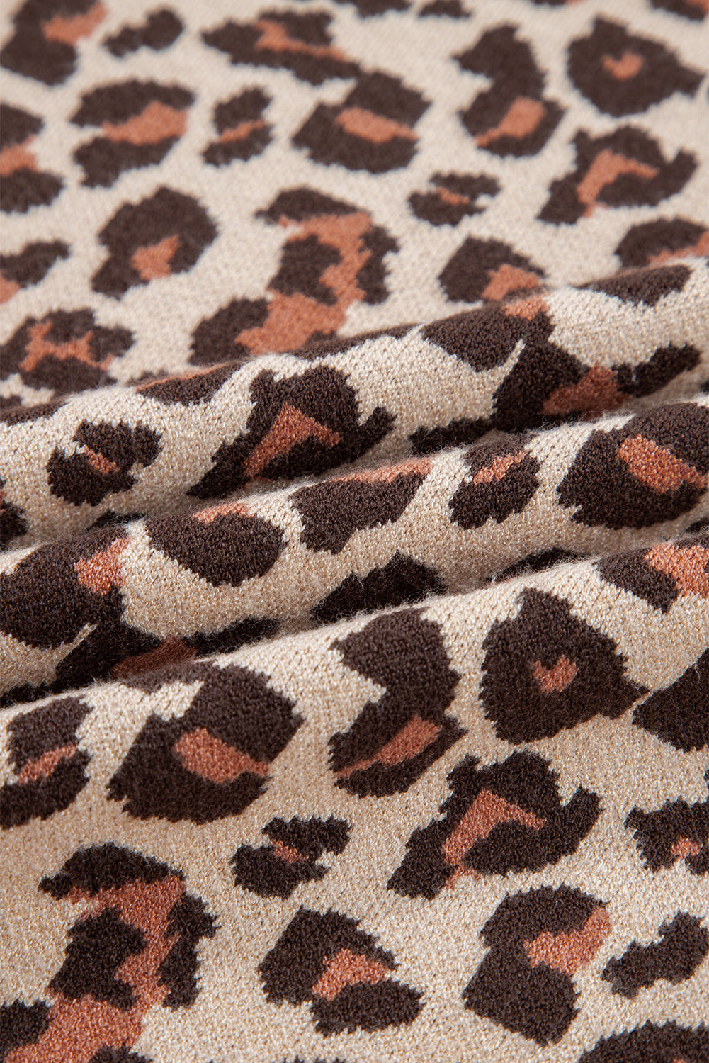 Women's Khaki Leopard Print High Neck Shift Mini Sweater Dress at LivelyLooks
