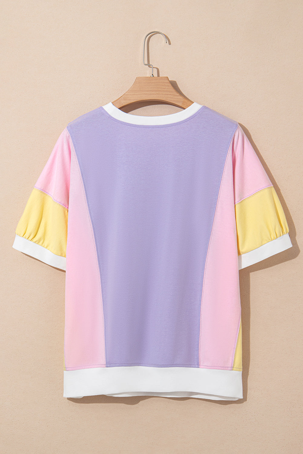 Women's Colour Block Patchwork Oversized T-Shirt Half Sleeve | Purple at LivelyLooks