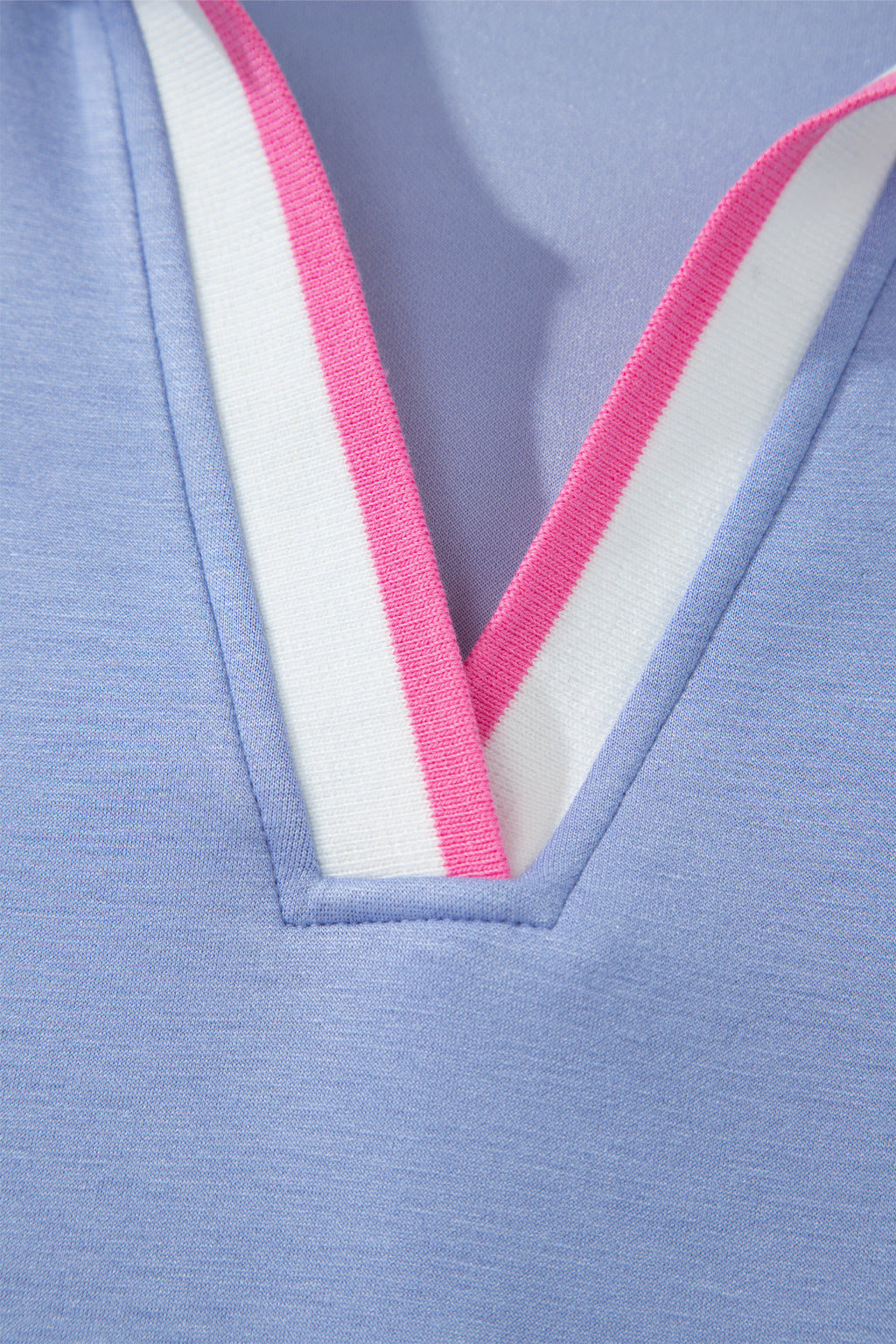 Preppy Striped Trim V-Neck Polo Tee & Drawstring Skirt Set – Sky Blue & Black