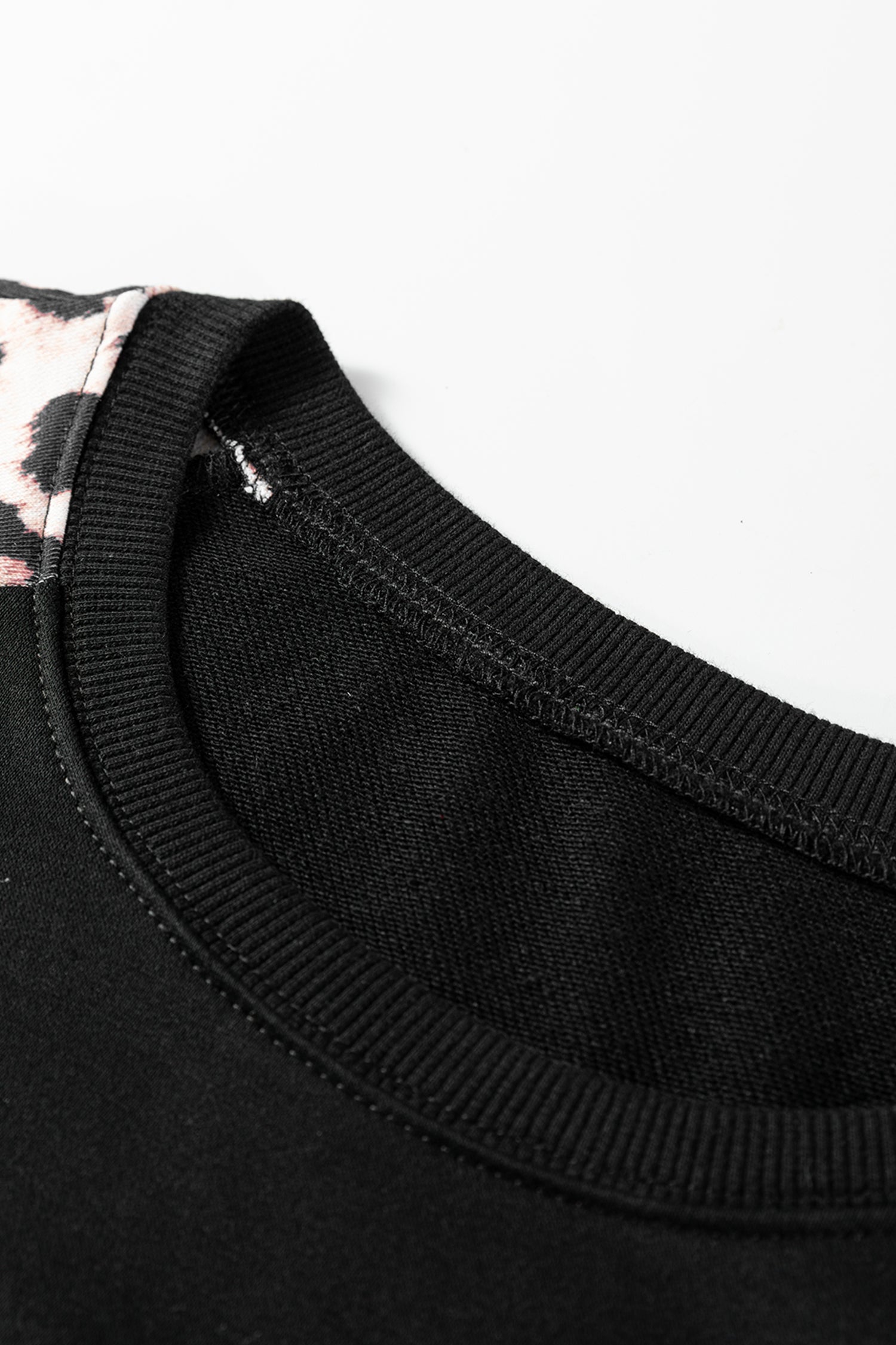 Women's Black Leopard Print Patchwork Varsity Raglan Sleeve Sweatshirt Dress at LivelyLooks
