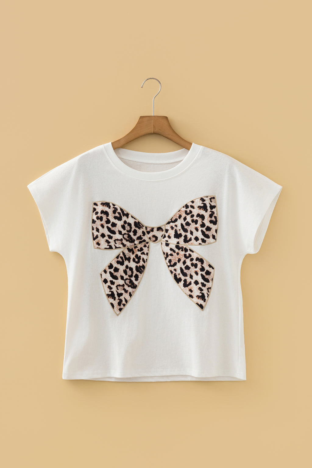 Women's Leopard Bow Embroidered Cotton Round Neck T-Shirt | White, Pink & Black | UK 8-22 at LivelyLooks