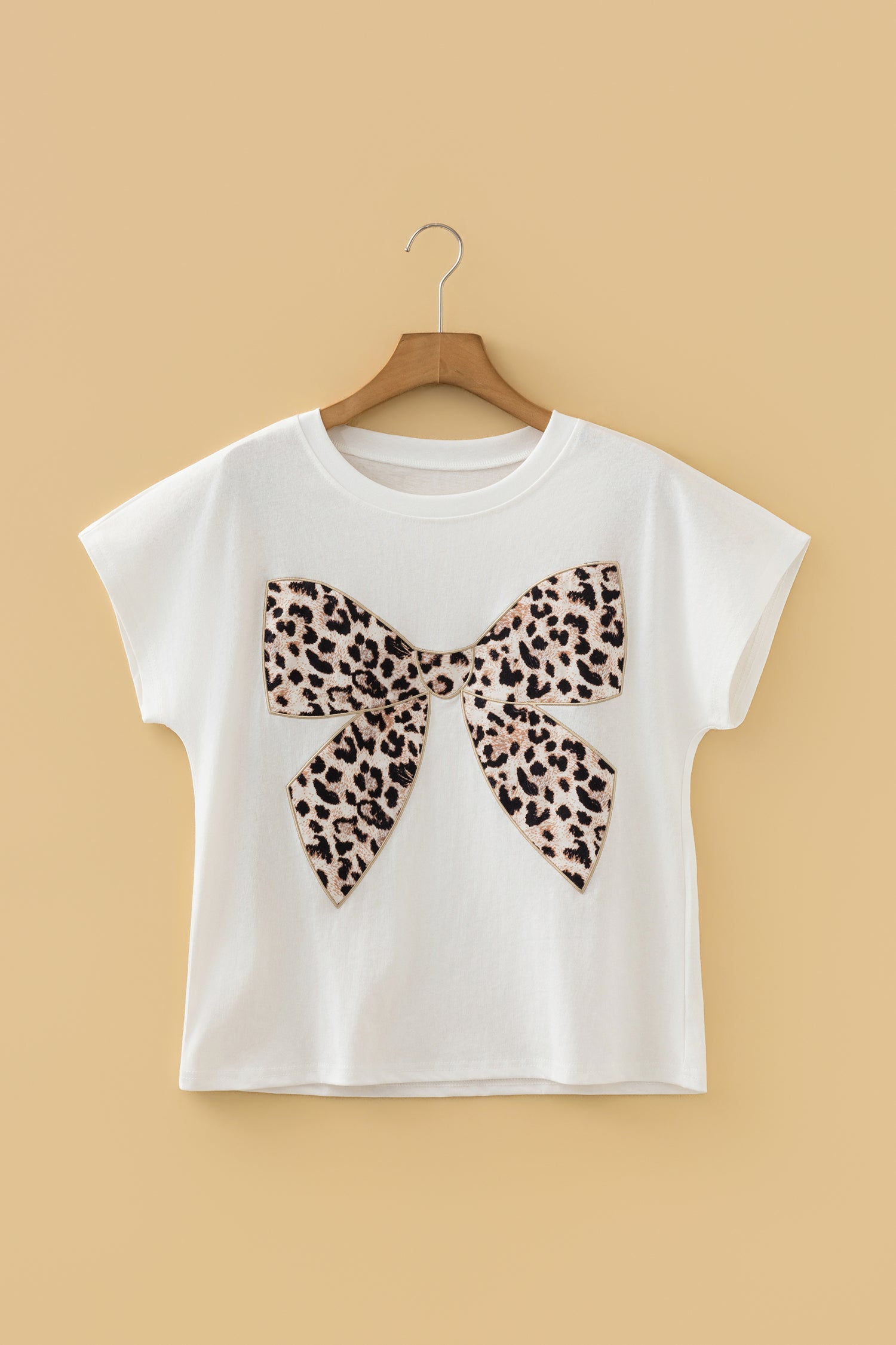 Women's Leopard Bow Embroidered Cotton Round Neck T-Shirt | White, Pink & Black | UK 8-22 at LivelyLooks