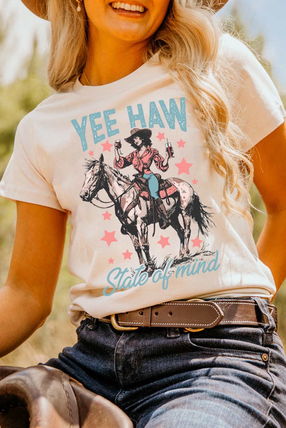 Shop White Yee Haw Cowgirl Graphic Western Fashion Tee S-3XL at LivelyLooks