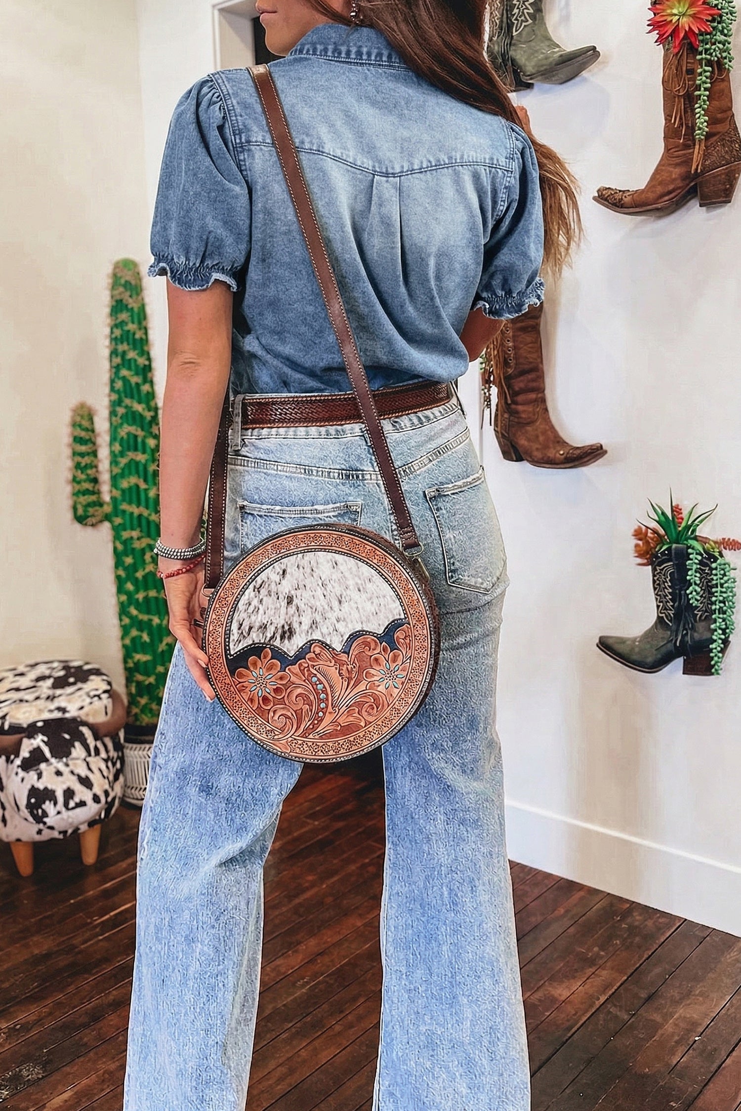 LivelyLooks Beau Blue Frilled Short Sleeve Snap Button Denim Shirt women's fashion