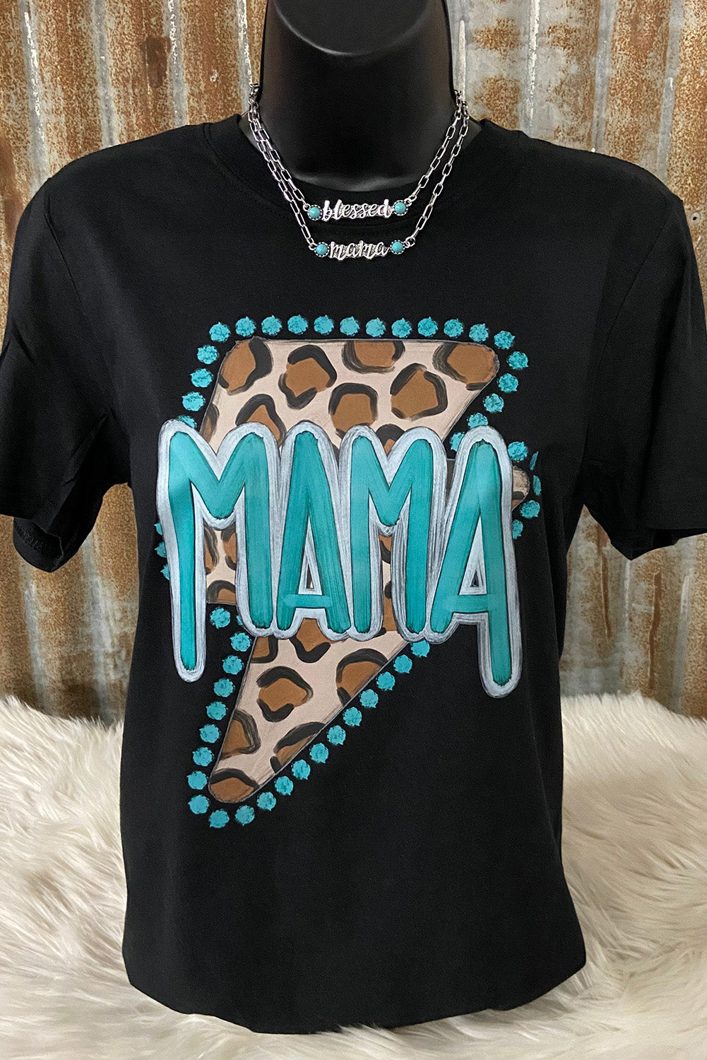 Shop Black Western MAMA Leopard Lightning Graphic Tee Animal Print T-Shirt Retro Top at LivelyLooks