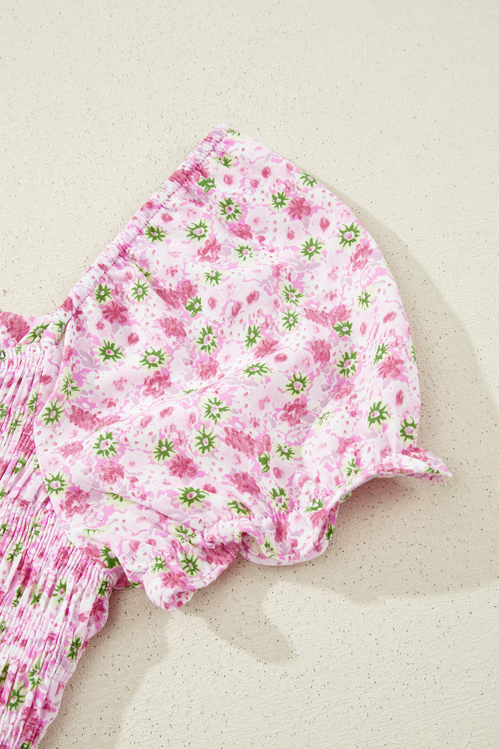 Floral Maxi Dress Bubble Sleeve Shirred High Waist | Pink & Green