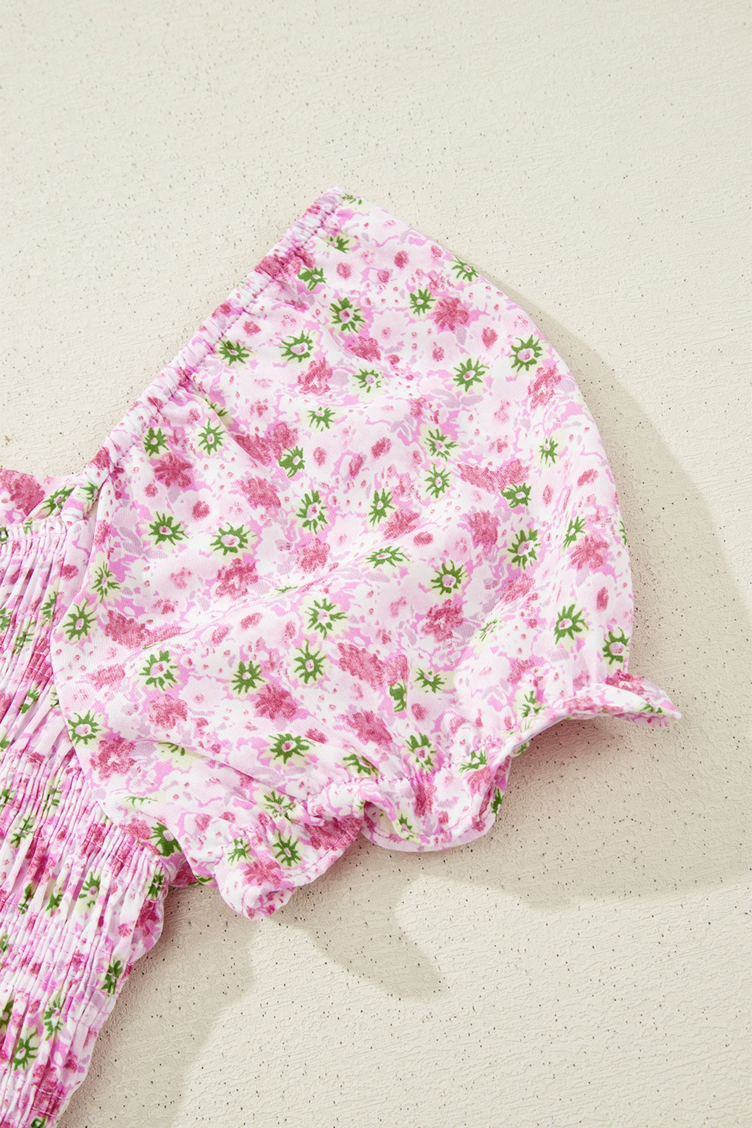Floral Maxi Dress Bubble Sleeve Shirred High Waist | Pink & Green