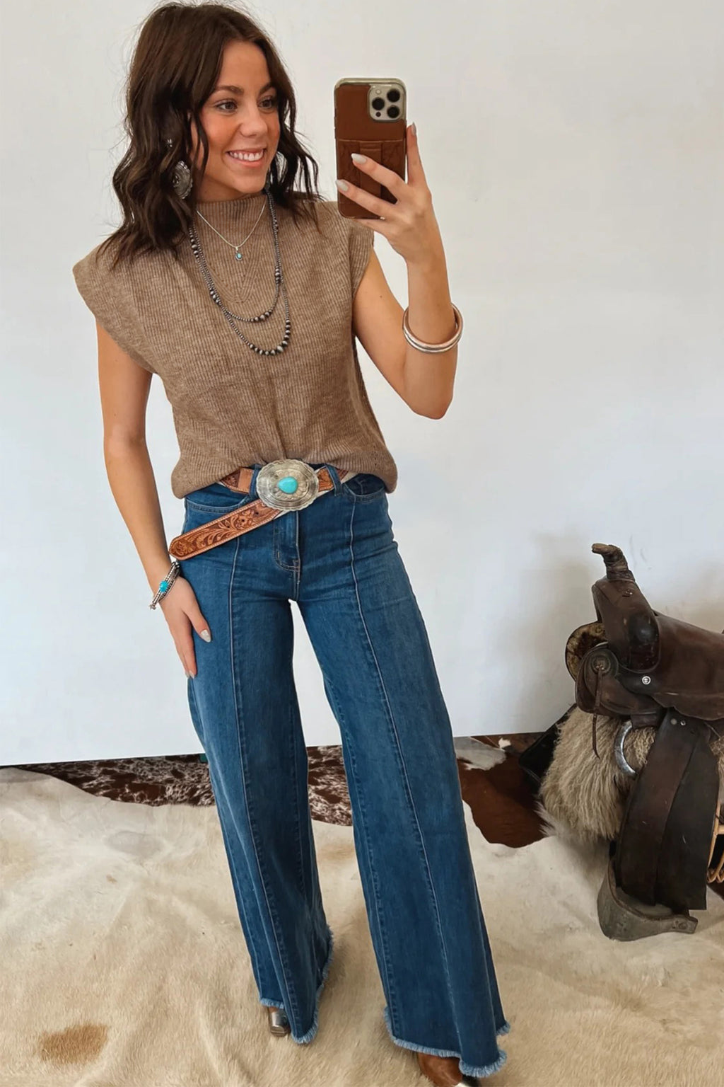 Women's Light French Beige Solid Color Ribbed Knit Mock Neck Loose Sleeveless Sweater at LivelyLooks