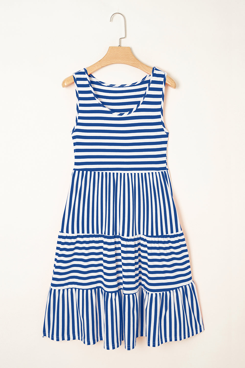 Women's Stripe U-Neck Sleeveless Loose Fit Mini Dress Pink Black Blue S-XL at LivelyLooks