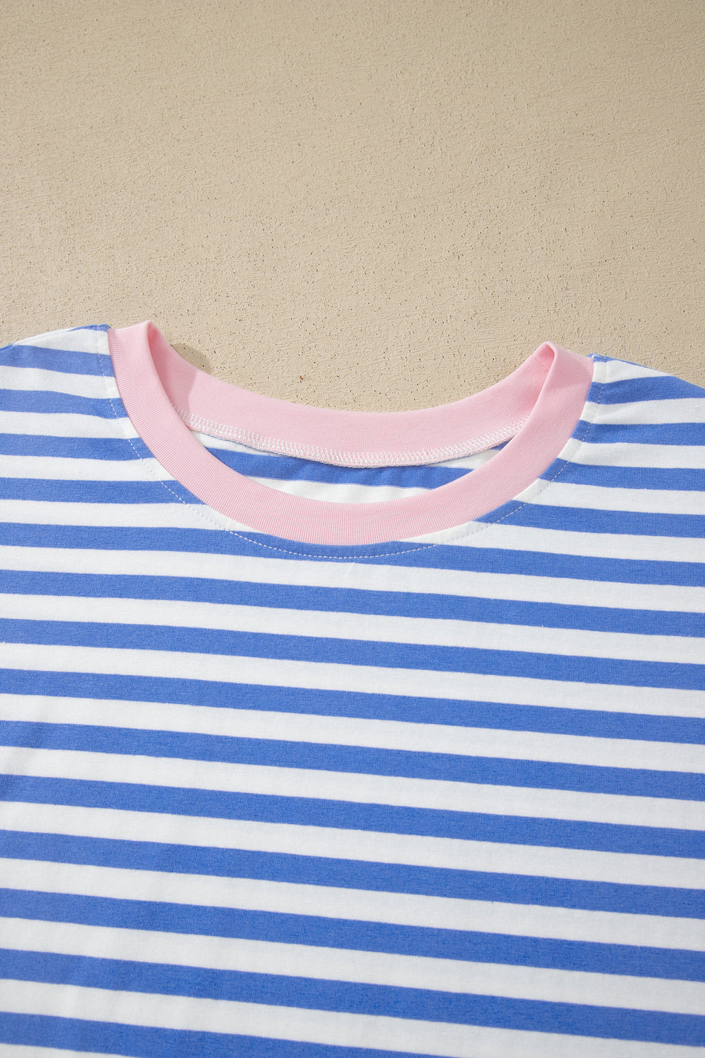 Sky Blue Stripe Contrast Trim Crew Neck Tee & Knot Shorts Co-ord Set
