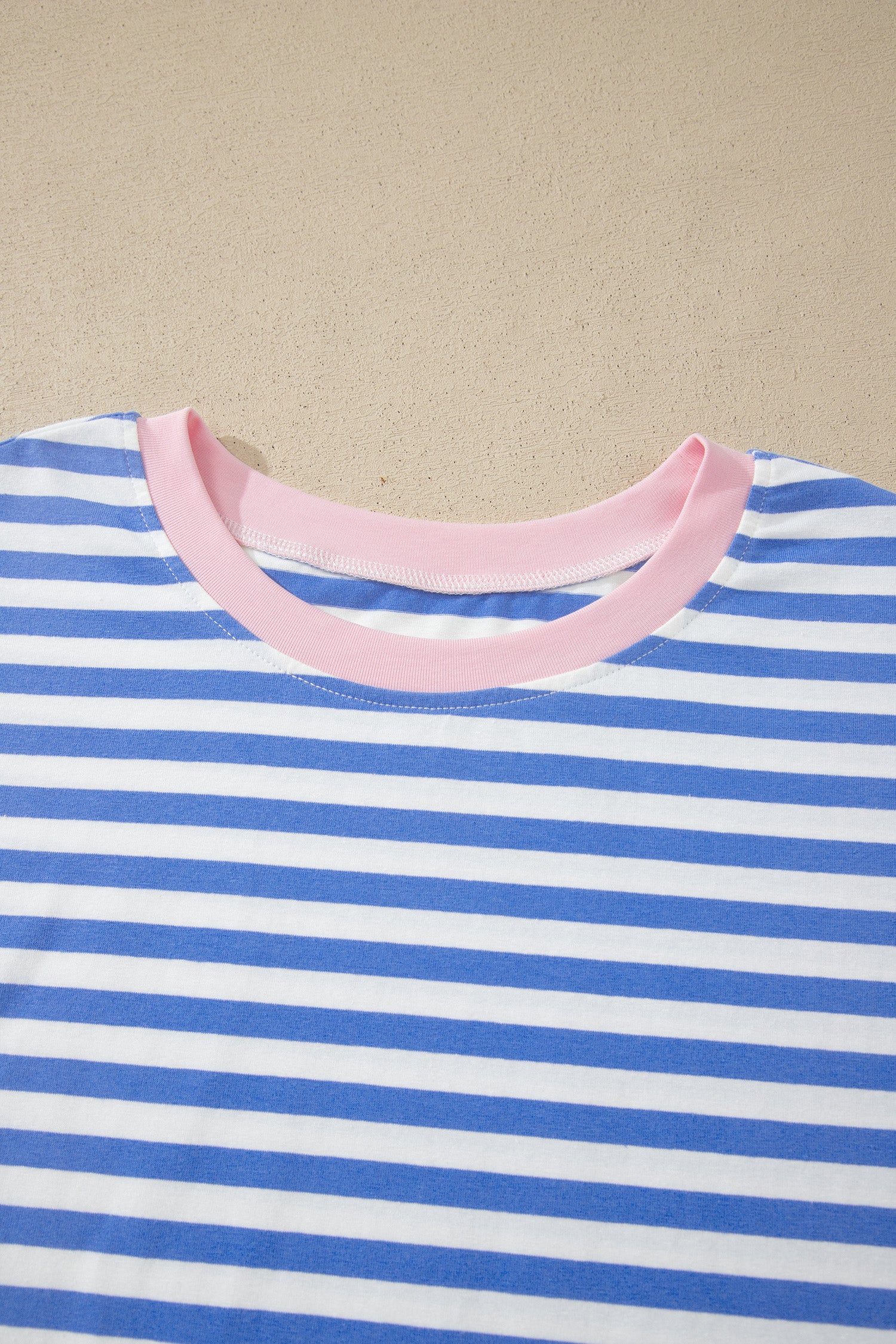 Sky Blue Stripe Contrast Trim Crew Neck Tee & Knot Shorts Co-ord Set