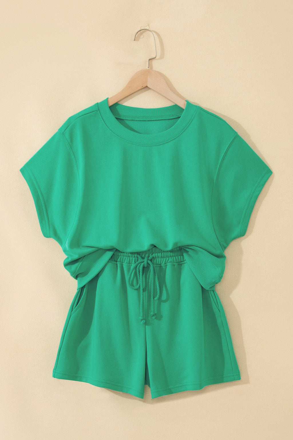 Loose Tee Drawstring Shorts Co-ord Set Mist Blue Sea Green S-XL