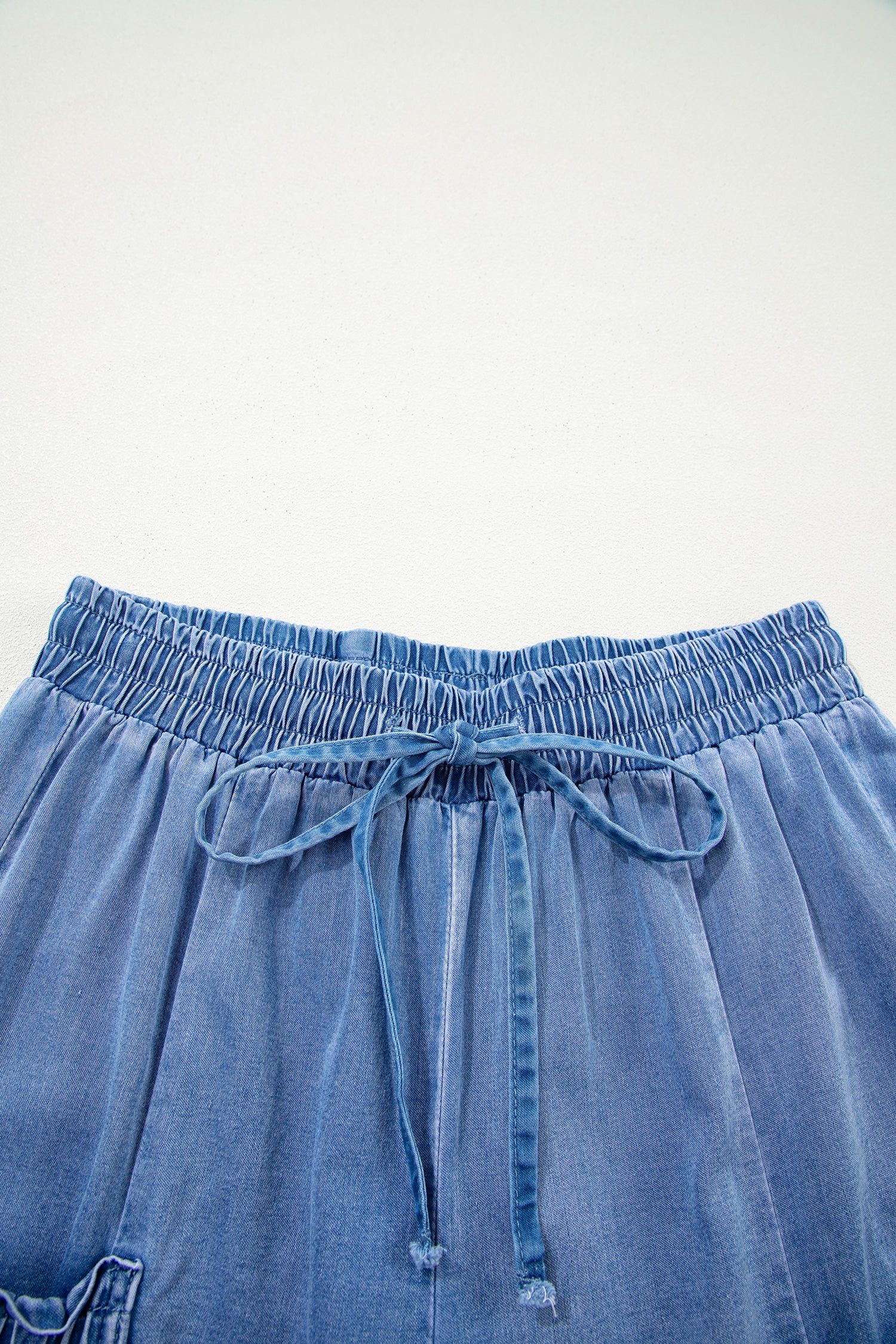 Beau Blue Drawstring Elastic Waist Pocketed Loose Denim Pants | UK 8–18