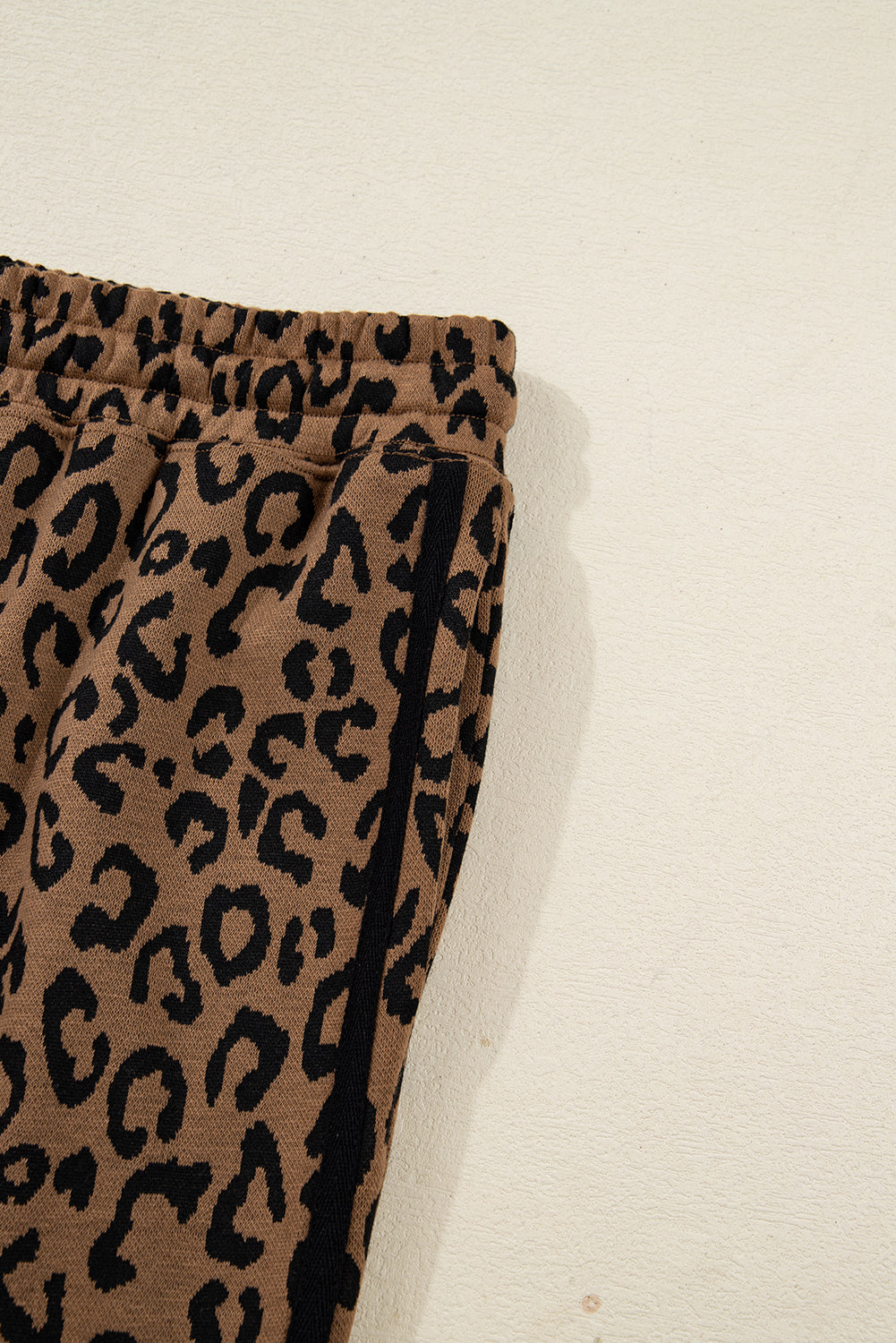 Brown Varsity Stripe Leopard Print Long Sleeve Top & Drawstring Trouser Set
