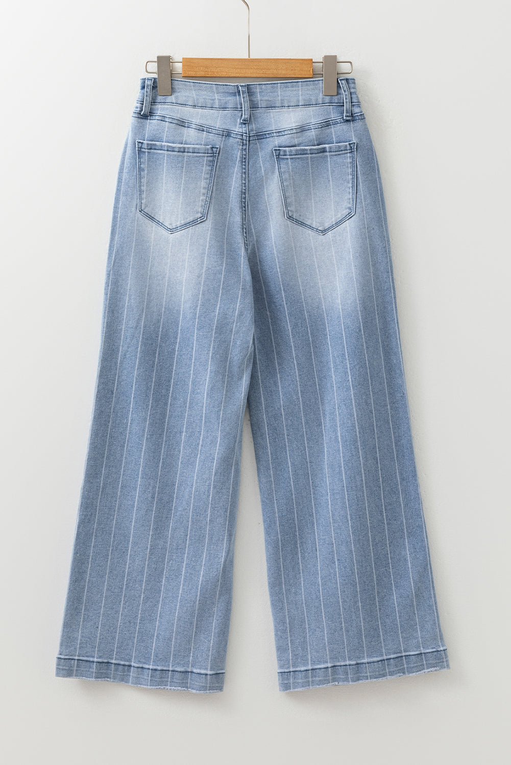 Shop Beau Blue Multi Buttons Pinstripe Wide Leg Jeans at LivelyLooks