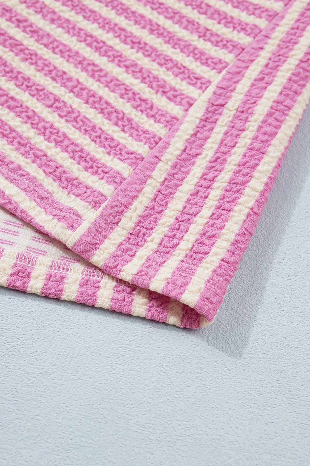 Pink Stripe Textured Contrast Trim Tank & Shorts Co-ord Set