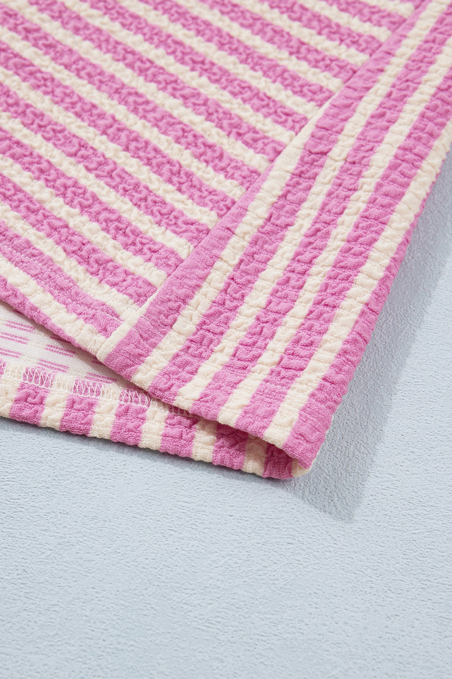 Pink Stripe Textured Contrast Trim Tank & Shorts Co-ord Set
