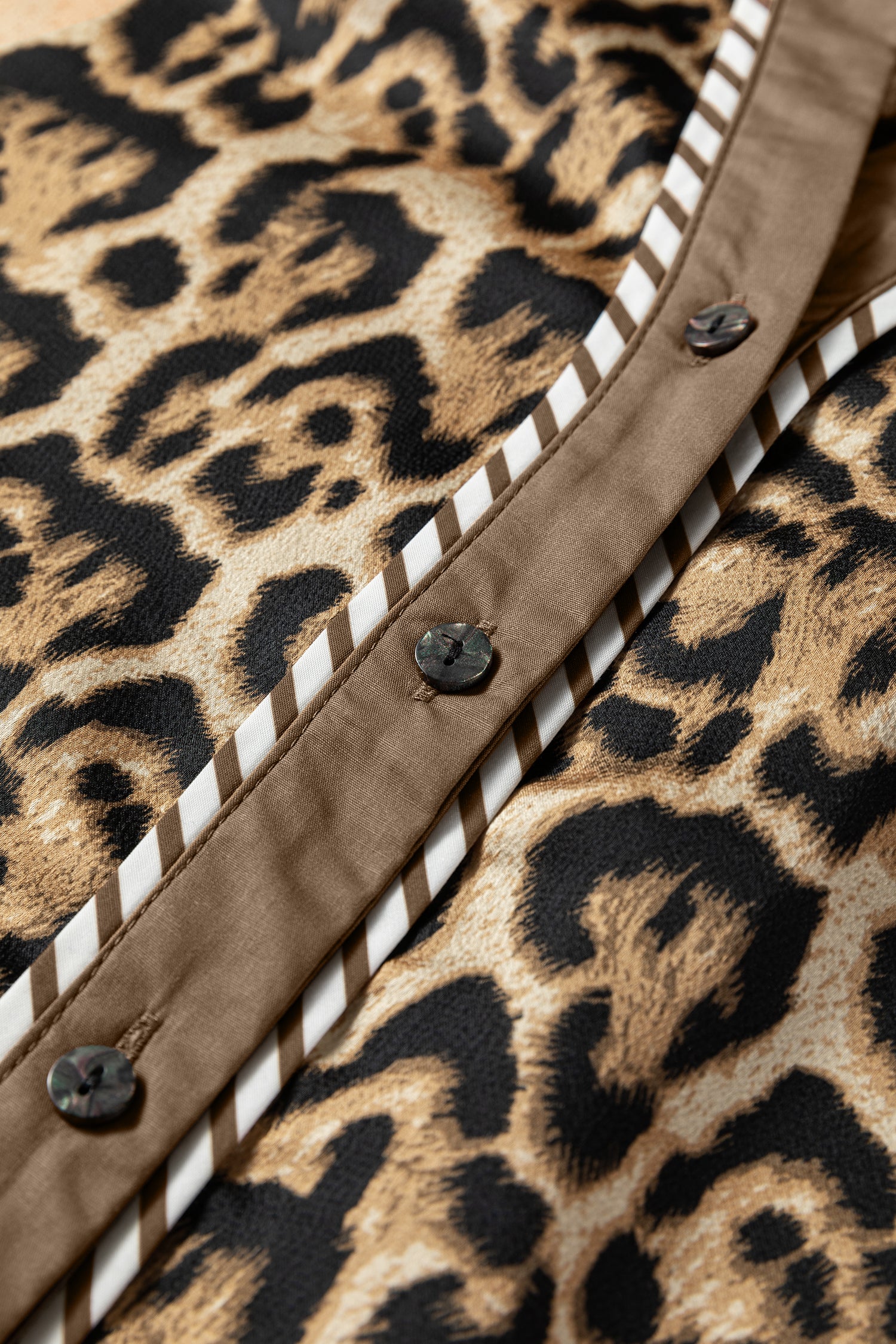 Brown Leopard Collared 3/4 Sleeve Shirt & Loose Pants Two Piece Set | UK 8–22