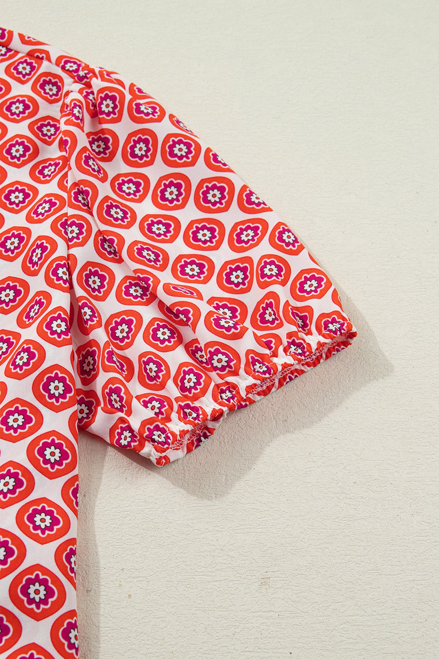 Orange Geometric Floral Colour Block Trim Button Front Ruffle Hem Dress S-XL