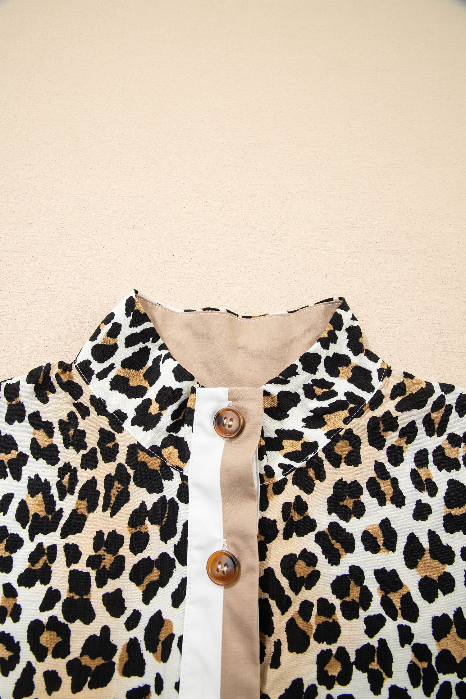 Women's Multicolour Half Buttons Short Sleeve Loose Leopard Mini Dress with Pockets at LivelyLooks