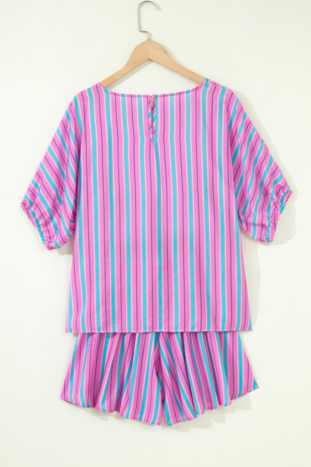 Pink Stripe Dolman Short Sleeve Blouse & Drawstring Loose Shorts Set | UK 8–22