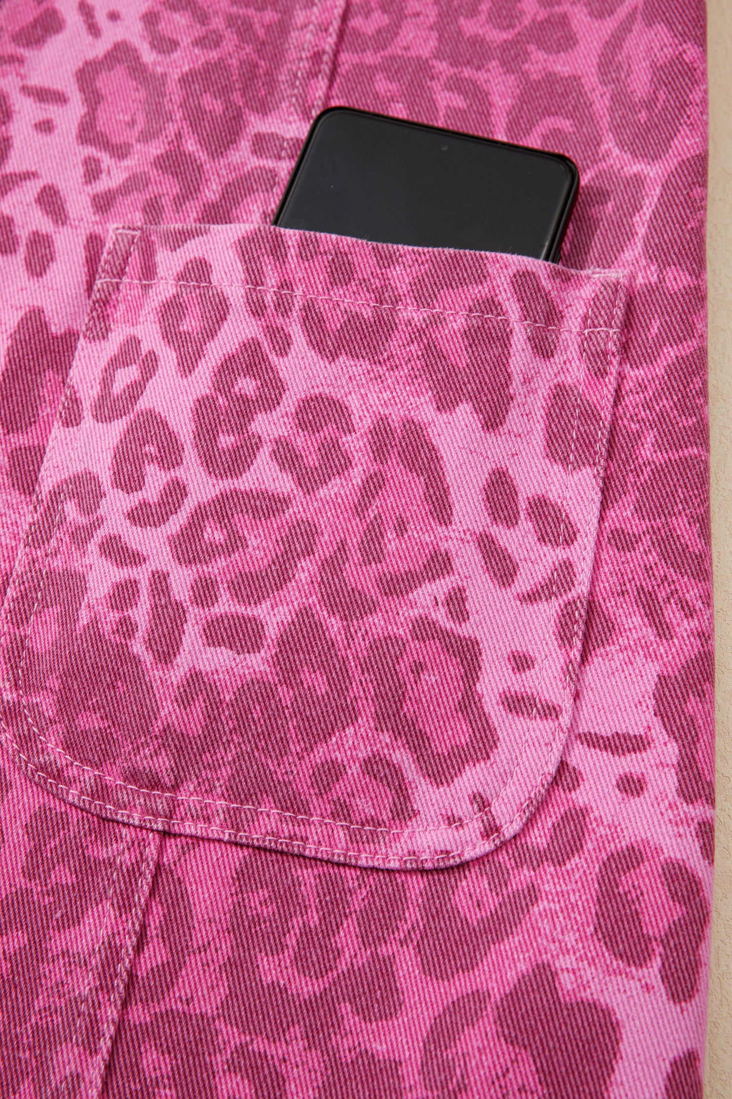 Women's Pink Leopard Denim Buttoned Shift Sleeveless Dress at LivelyLooks