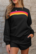 Women's Striped Accent Pullover and Shorts Two Piece Co-ord Set Casual Summer Loungewear at LivelyLooks