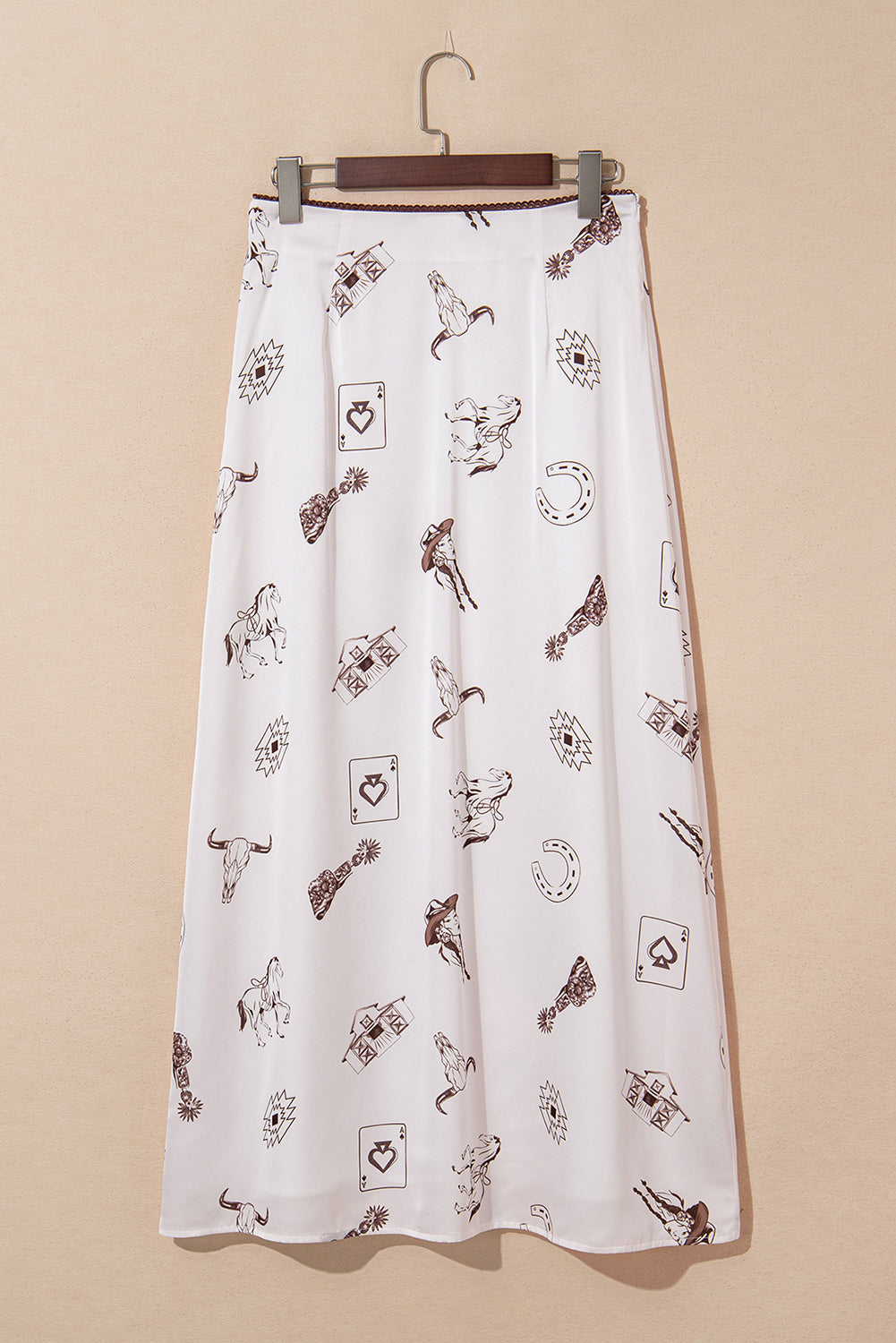 Shop Western Print Satin Long Skirt at LivelyLooks