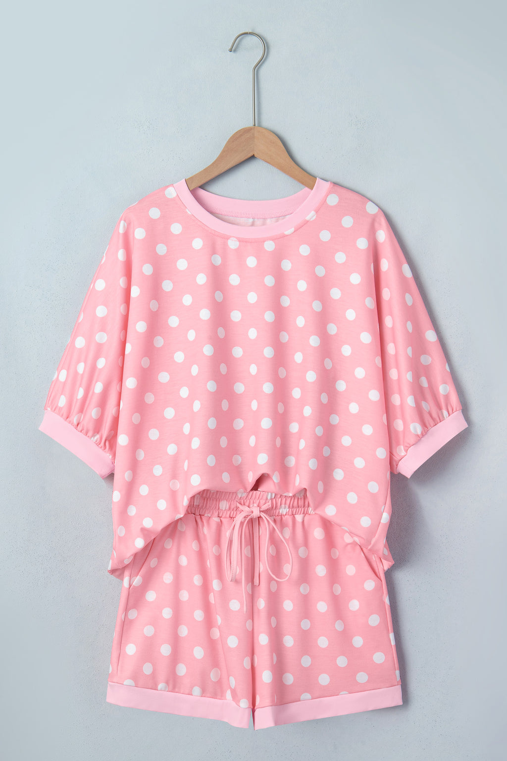 Polka Dot Oversized Top & Shorts Co-ord Set | Beige Pink Blue Green