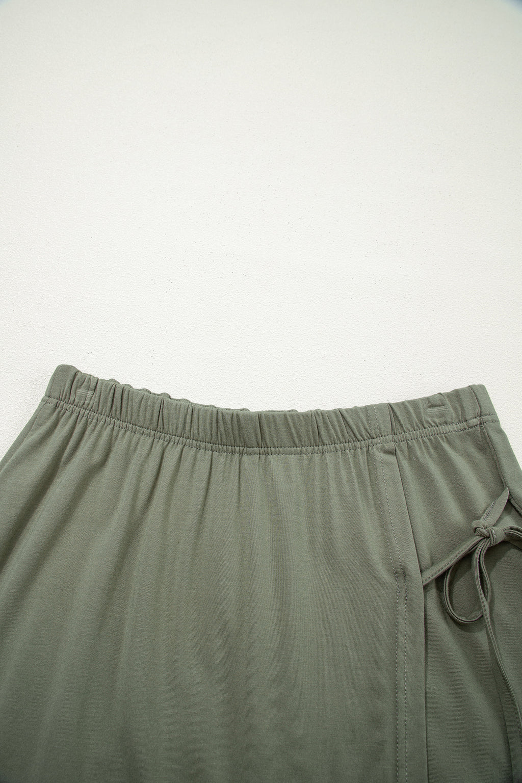 Oversized Tee & Tie Wrap Mini Skort 2pcs Set | Black & Laurel Green