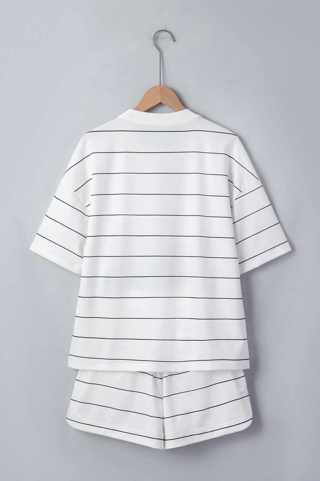 Stripe Half Sleeve Tee & Drawstring Shorts Co-ord Set – White & Black