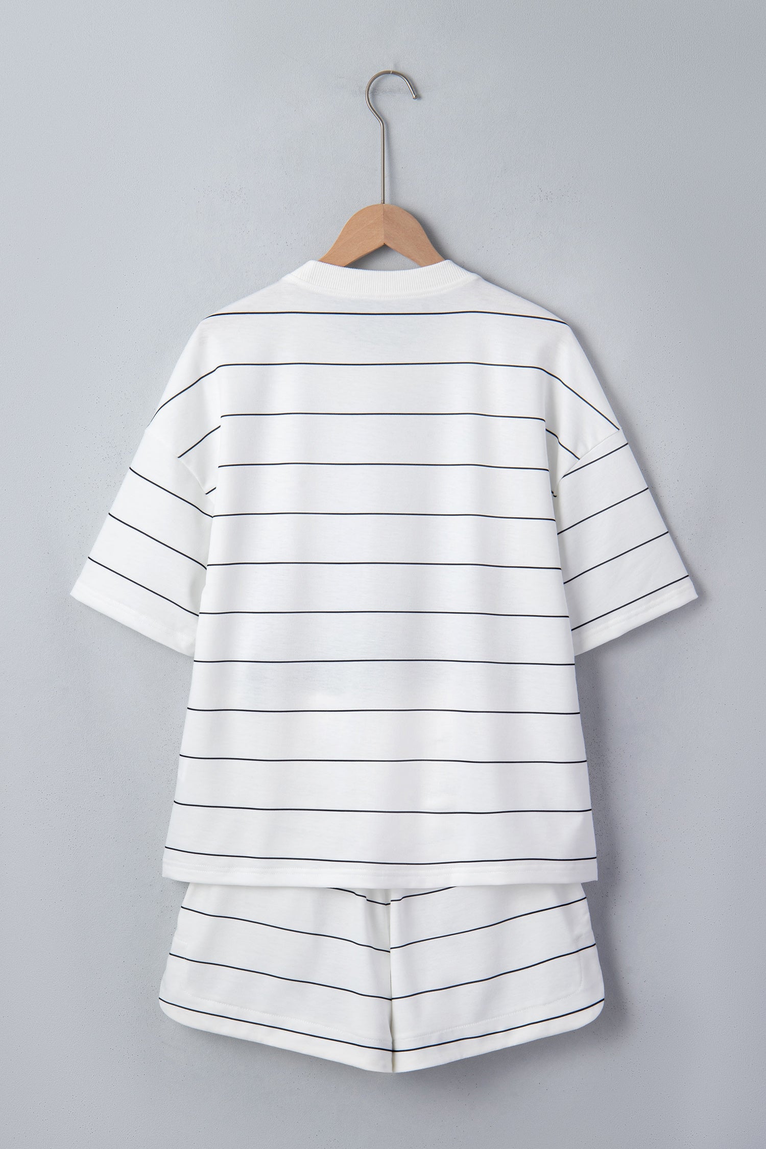 Stripe Half Sleeve Tee & Drawstring Shorts Co-ord Set – White & Black