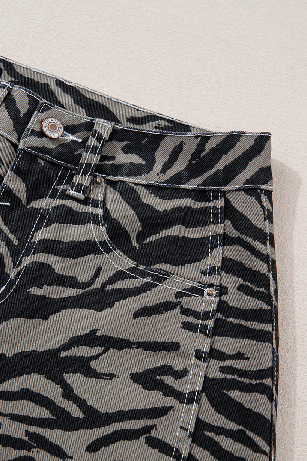 Women's Grey Zebra Print Barrel Leg Jeans Mid-Rise Wide Leg UK 4-16 at LivelyLooks