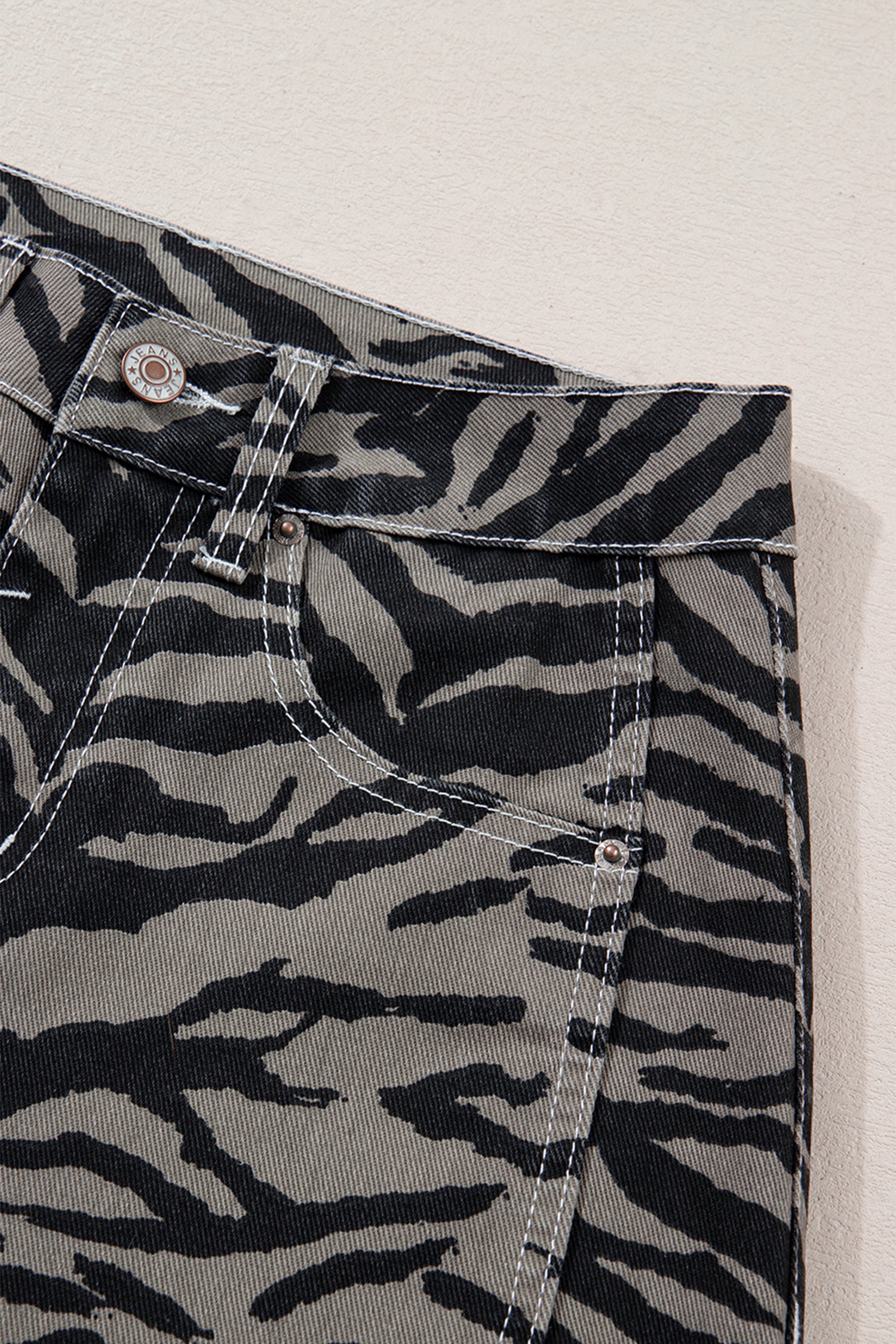 Women's Grey Zebra Print Barrel Leg Jeans Mid-Rise Wide Leg UK 4-16 at LivelyLooks