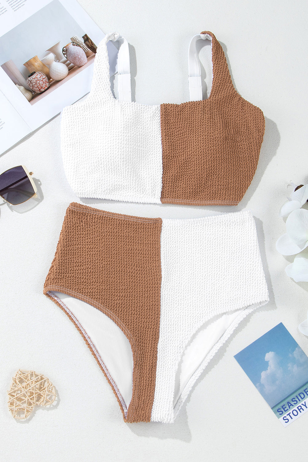 LivelyLooks Corded Colour Block Square Neck High Waist Bikini Set S-2XL women's fashion