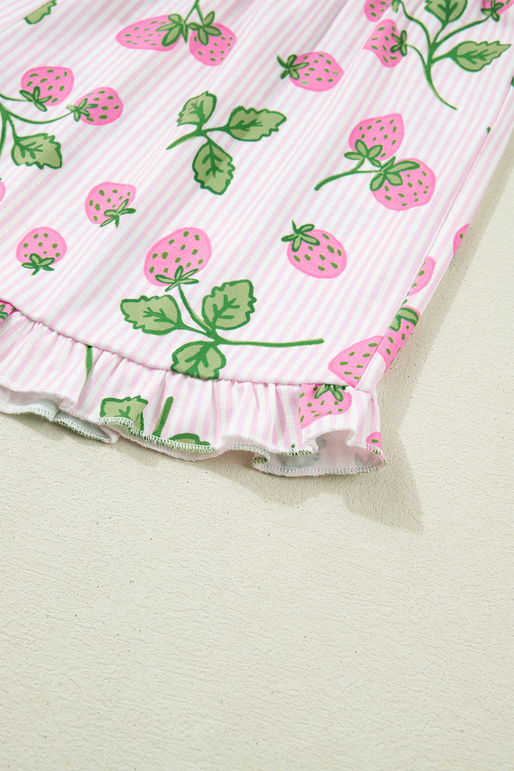 Shop Pink Strawberry Stripe Pyjama Set Short Sleeve Shirt & Shorts at LivelyLooks