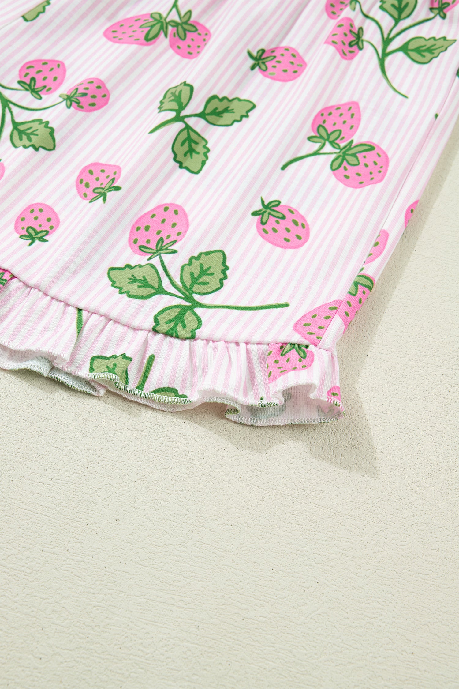 Shop Pink Strawberry Stripe Pyjama Set Short Sleeve Shirt & Shorts at LivelyLooks