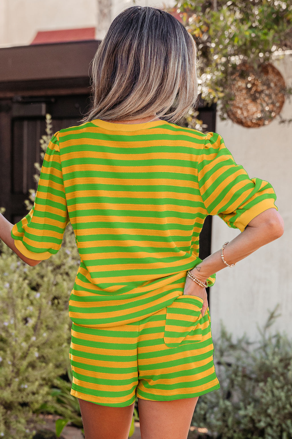 LivelyLooks Women's Stripe Puff Sleeve Top & Shorts Matching Set S-2XL women's fashion