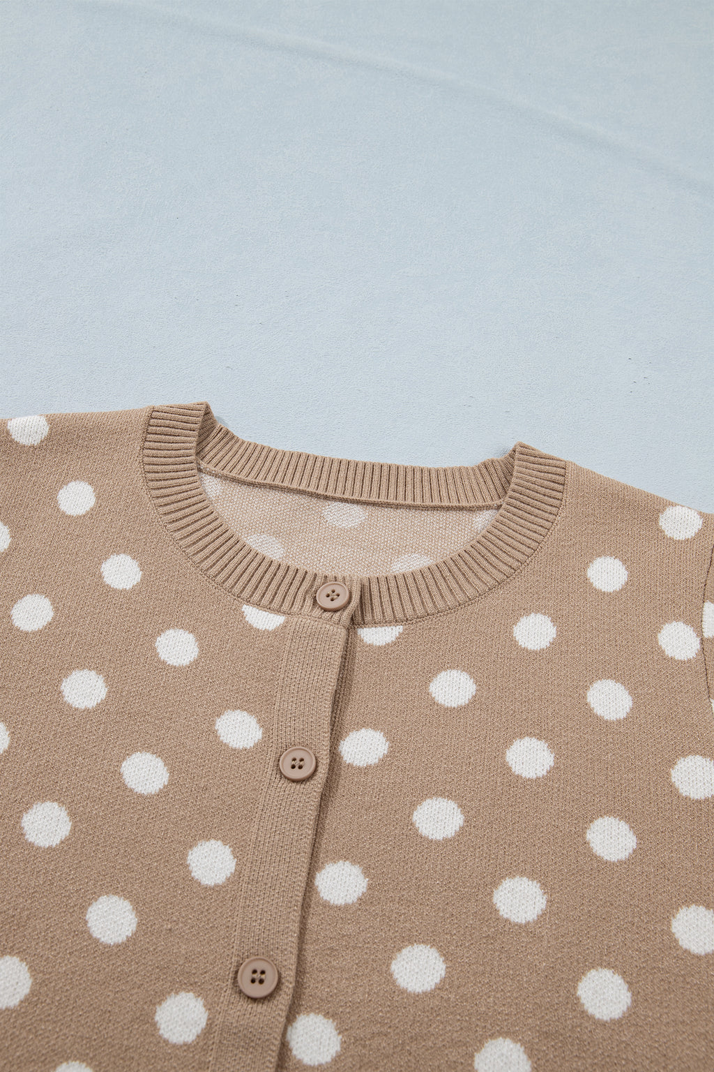 Women's Dark Khaki Polka Dot Short Sleeve Button Down Cardigan at LivelyLooks