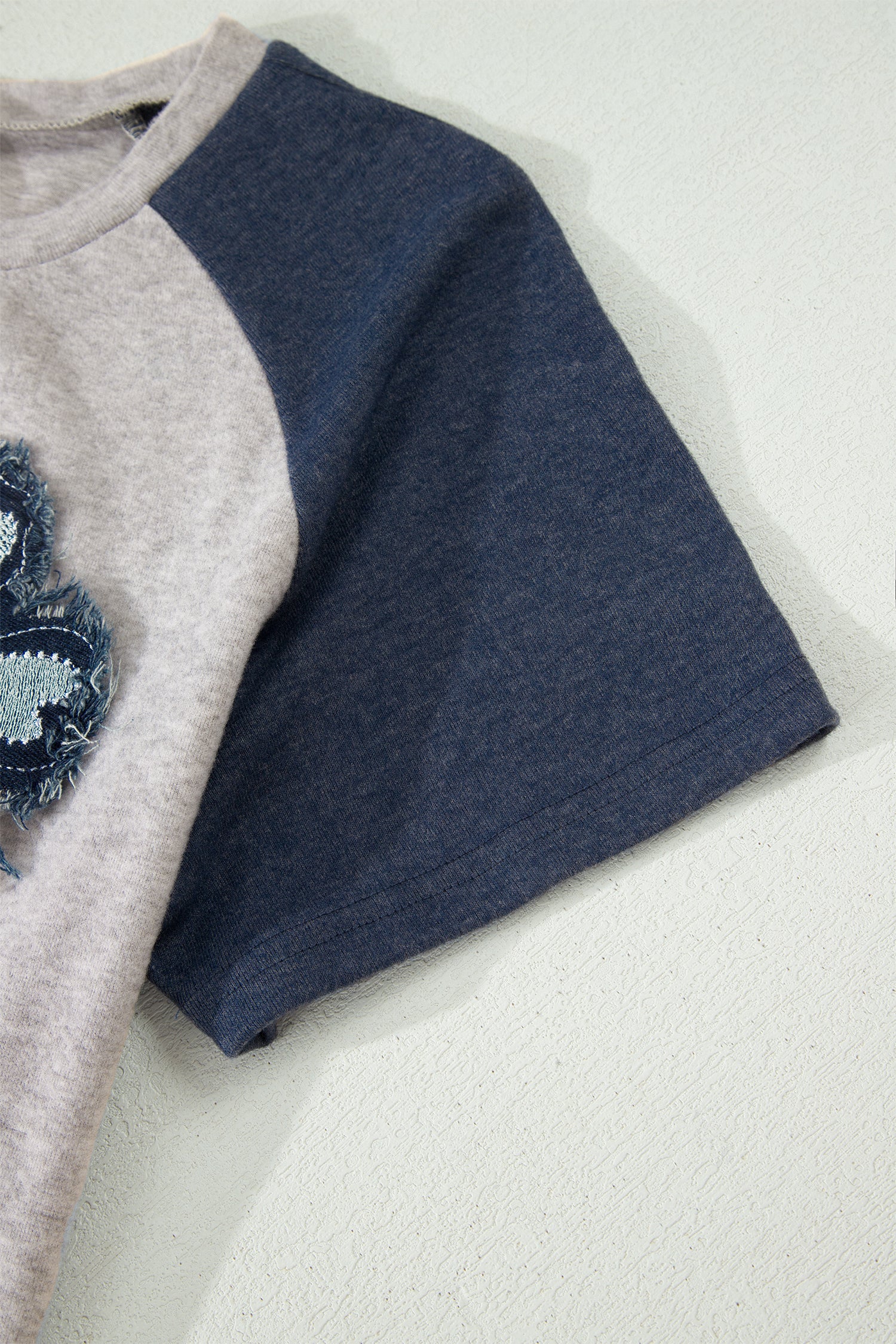 Shop Dark Blue Floral Patchwork Colorblock Raglan Sleeve T Shirt at LivelyLooks
